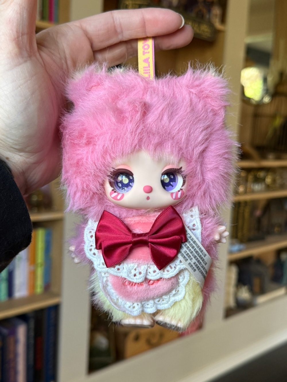 Lilia’s chef kitchen Pink Plush Cat with Red Satin Bow - Cute Hanging Plush